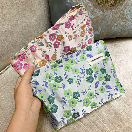 Women's Embossed Flower Cosmetic Bag - Large Capacity