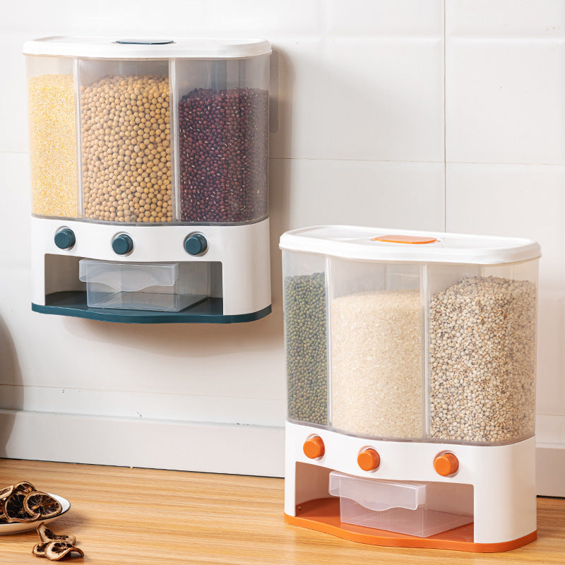 Wall-mounted Three-compartment Grain Storage Box