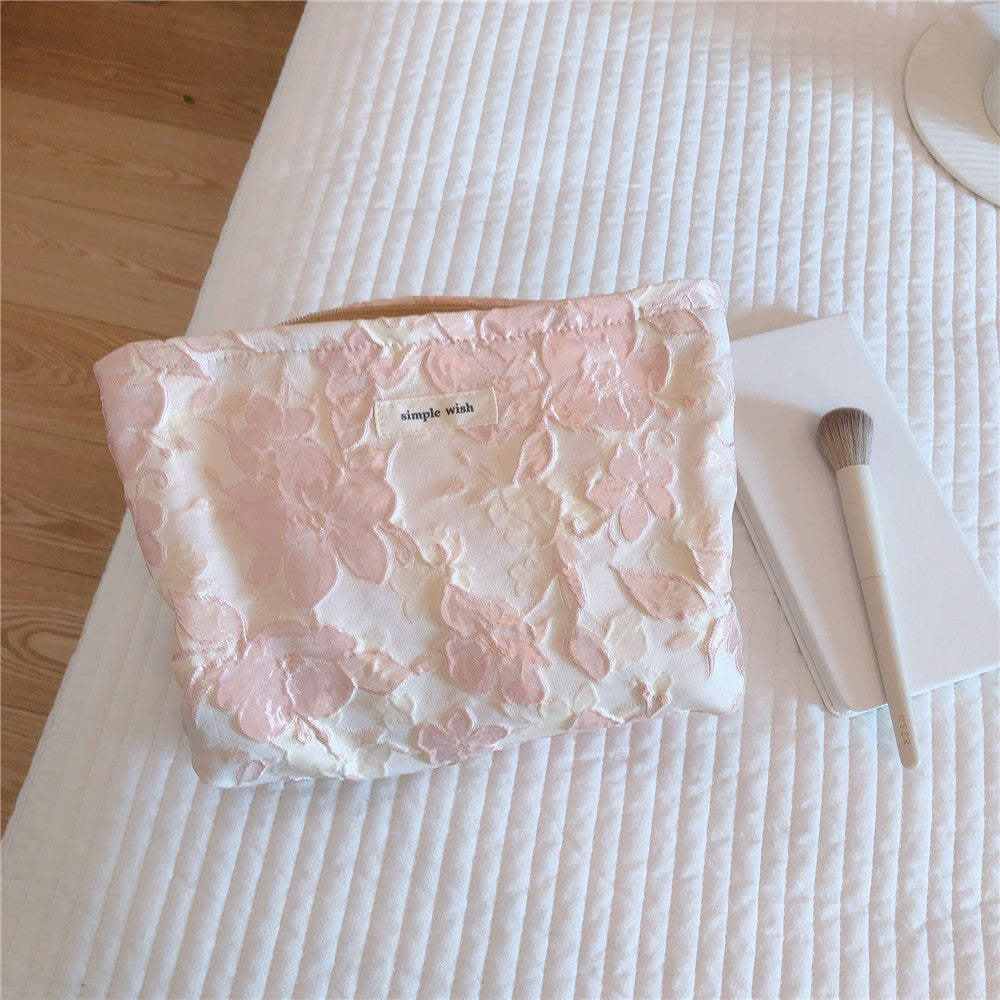Elegant Large Flower Relief Cosmetic Bag