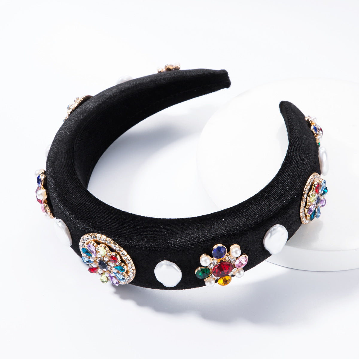 Rhinestone Pearl Velvet Headband - Trendy Hair Accessory