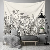 Black-and-White Flower Wall Tapestry for Home Decor