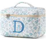 HBselect Initial Makeup Bag Quilted Makeup Bag Cotton Large Travel Makeup Bag Cute Floral Coquette Make up Bag Cosmetic Bag Toiletry Bag for Women Girls D