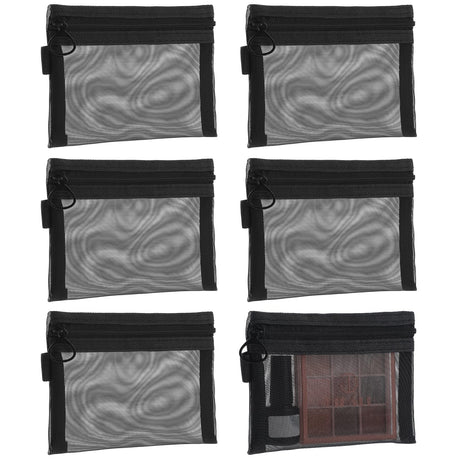 6 PCS Mini Mesh Pouch Small Keychain Pouch Mesh Zipper Bags Nylon Mesh Coin Purse Portable Travel Cosmetic Pouch Black Mesh Bags with Zipper Makeup Cosmetic Accessories Organizer for Lipstick