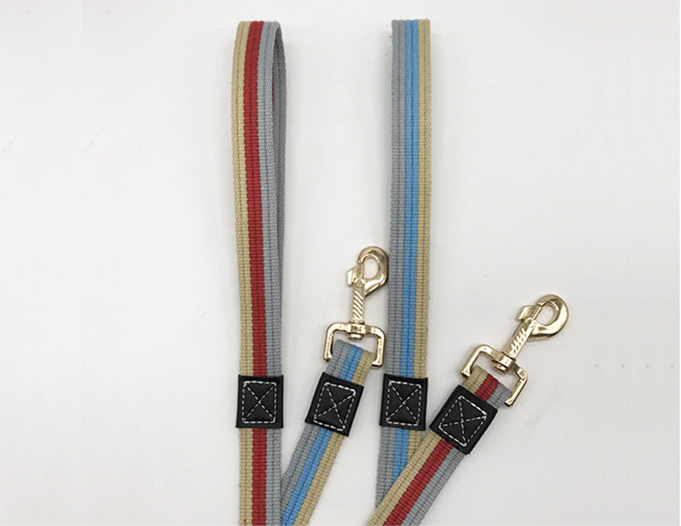 Striped Dog Leash with Safety Rope and Traction Line