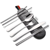8-Piece Travel Silverware Set with Case – Stainless Steel Reusable Utensils for Camping Picnic Work Lunch Box and Travel Dishwasher Safe Compact and Portable – Perfect