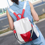 Women's Color Block Large Capacity Soft Leather Backpack