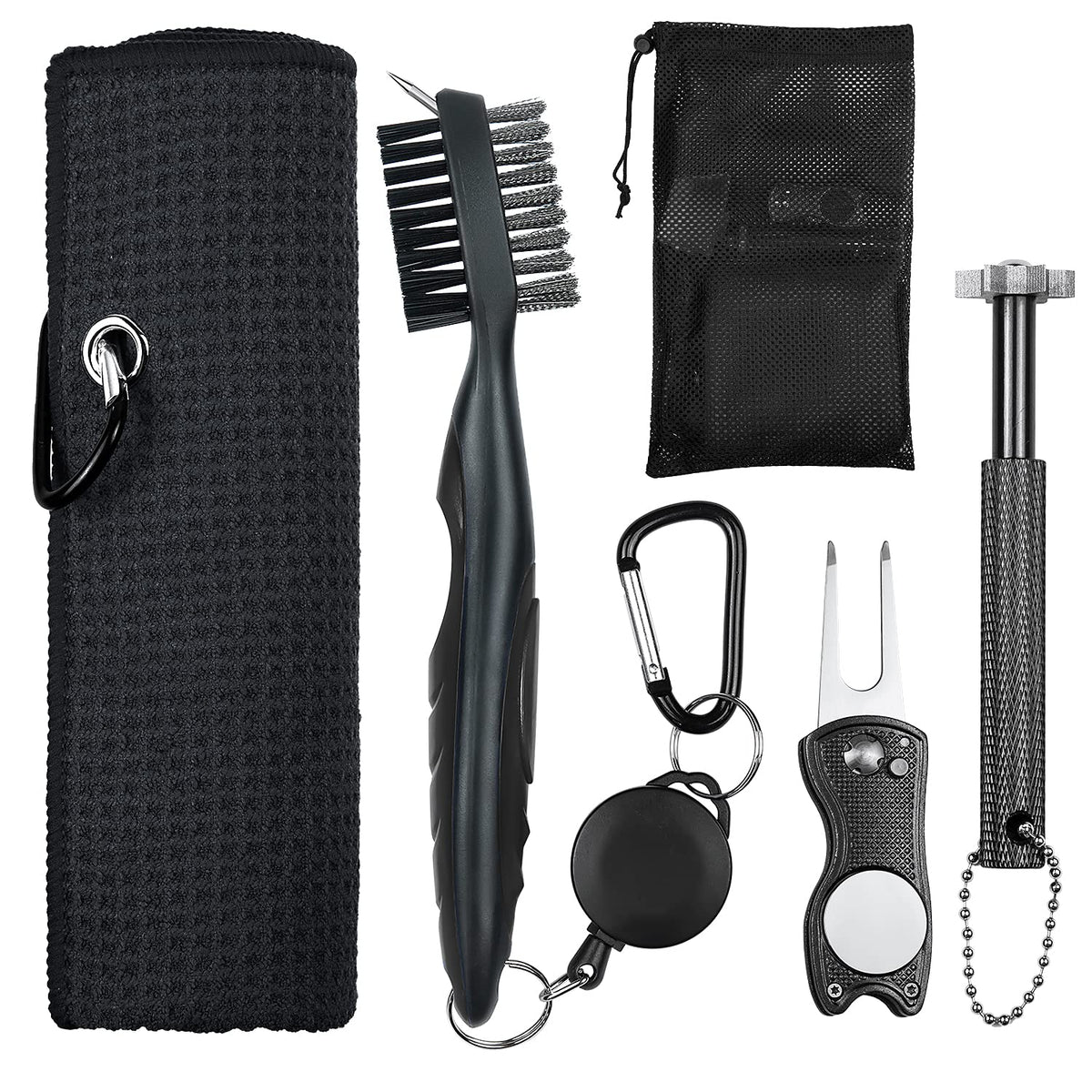 OUYILE Golf Accessories for MenGolf TowelGolf Club BrushGolf Club Groove Sharpener and Divot Repair Tool with Golf Pouch BagGolf Club Clean Tool KitGolf Accessories Kit