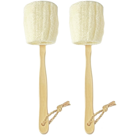 2-Pack Natural Loofah Exfoliating Bath Brush - Body luffa loofa Sponge On a Stick - Sponge Scrubber with Long Wooden Handle Back Brush for Men & Women - Bath Spa Shower