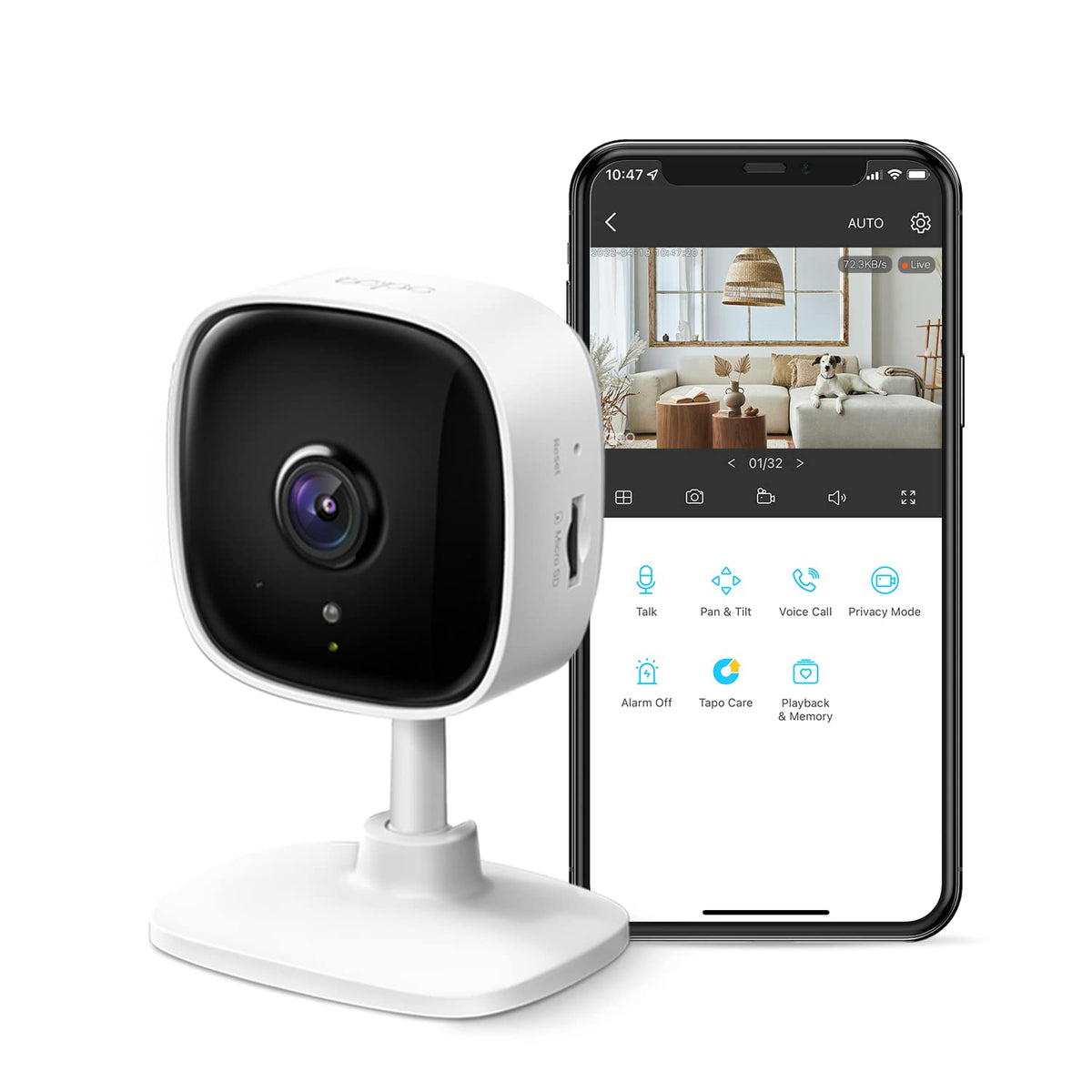 TP-Link Tapo 2K Indoor Security Camera for Baby Monitor Dog Camera w/Motion Detection 2-Way Audio Siren Night Vision Cloud & SD Card Storage(Up to 256 GB) Works w/Alexa & Google Home(Tapo C110)