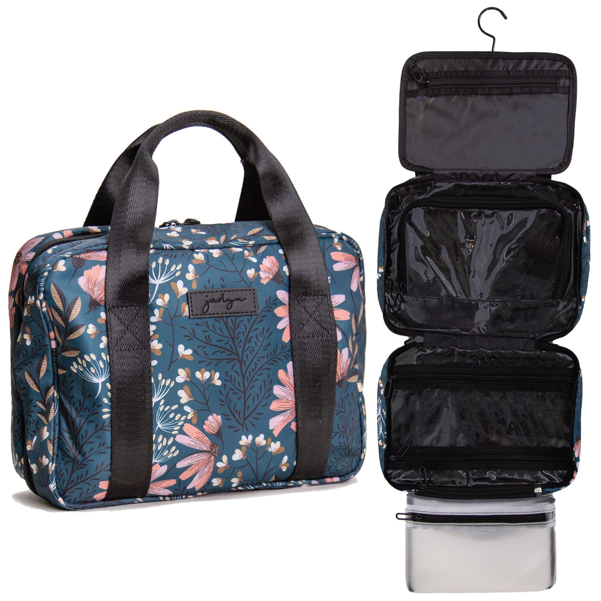 Jadyn Hanging Toiletry Bag Expandable Toiletry Organizer for Women Water Resistant Large Travel Cosmetic Bag for Full Size Makeup Toiletries Lotion Shampoo Accessories (Navy Floral)