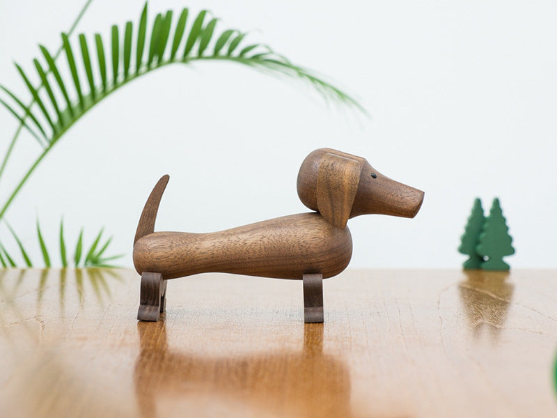 Walnut Wood Dachshund Figurine for Home Decor