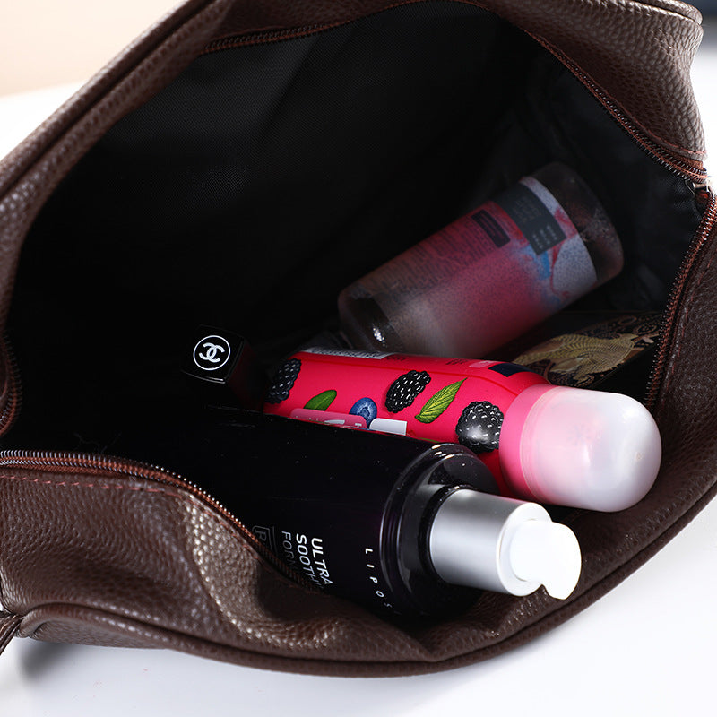 Men's Travel Cosmetic Bag - PU Leather Toiletry Organizer