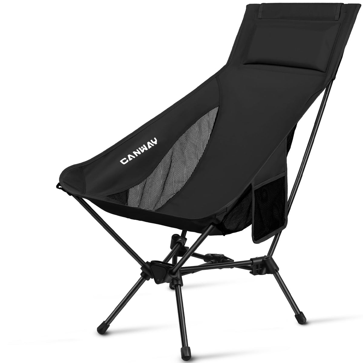 CANWAY Camping Chairs - High Back Folding Chair with Headrest for Adults Lightweight Camping Chair for Outdoor Hiking Travel Picnic Lawn Concerts (Black)