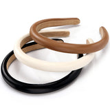 NARUNING 3 Pcs Padded Headbands for Women Solid Color Leather Headbands Fashion Headwear Girls Women Hair Accessories (Black + white + brown)