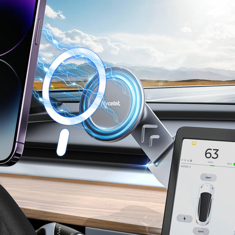 Nycetek Tesla Phone Mount Holder for [Super Suction Power] Dashboard Magnetic iPhone Car Mount for Tesla Model Y/3/S/X Accessories 2023 Alloy Foldable Car Holder for iPhone Samsung and More