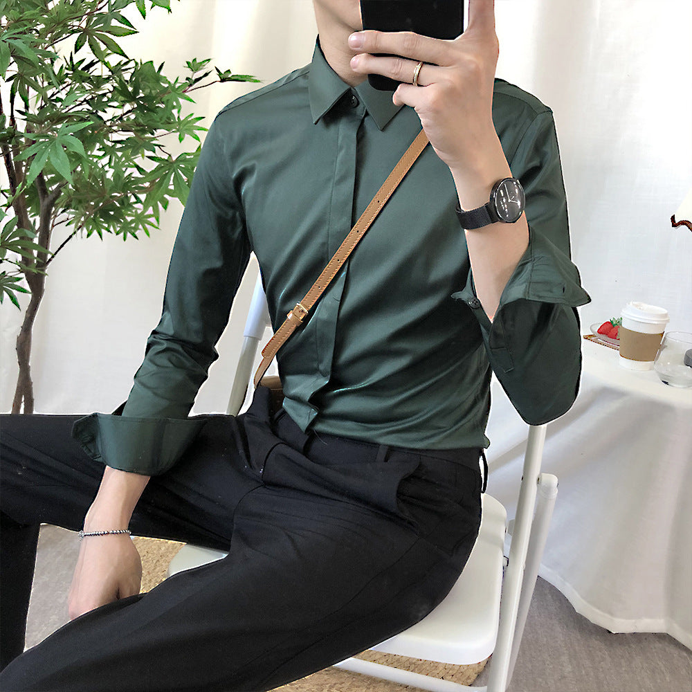 Men's Long Sleeve Casual Shirt - Slim Fit Solid Color