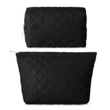 Huhumy 2 Pcs Quilted Makeup Bag Aesthetic Cosmetic Pouch for Women Puffer Travel Toiletry Bag Set Cotton Small Purse Pouch Pencil Case Makeup Organizer with Zipper(Black)