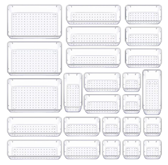 25 PCS Clear Plastic Drawer Organizer Set for Storage