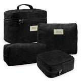 ZERFLUMP 4 Pcs Makeup Bag for Women Corduroy Cosmetic Bag Aesthetic Cute Bags Multi Size Purse Pouch Travel Toiletry Bag Set Makeup Organizer with Zipper (BlackCorduroy)