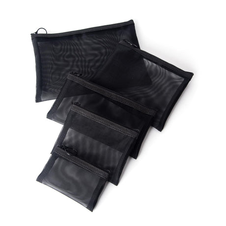 patu Zipper Mesh Bags Pack of 5 (XS/S/M/L & Pencil Pouch) Beauty Makeup Cosmetic Accessories Organizer Travel Toiletry Kit Set Storage Case Black