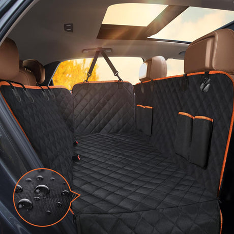 Giomoc Dog Car Seat Cover for Back Seat Waterproof Seat Protector Scratchproof Pet Hammock with 4 Bags Side Flaps Washable Nonslip Backseat Protection for Cars Trucks and SUVs.