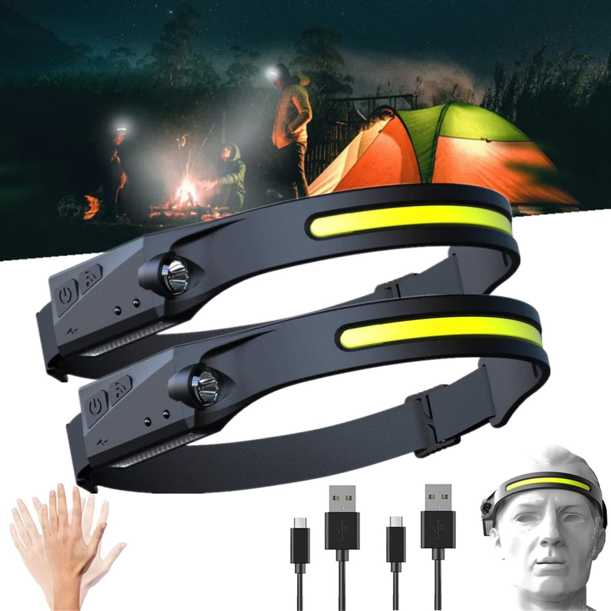BriteBeam Headlamp - Odelfistrip Light Pro Headlamp 230° Wide Beam Headlight with Motion Sensor Led Head Lamps for Head Lightweight Waterproof Head Lamp for Camping Hiking Running Outdoor