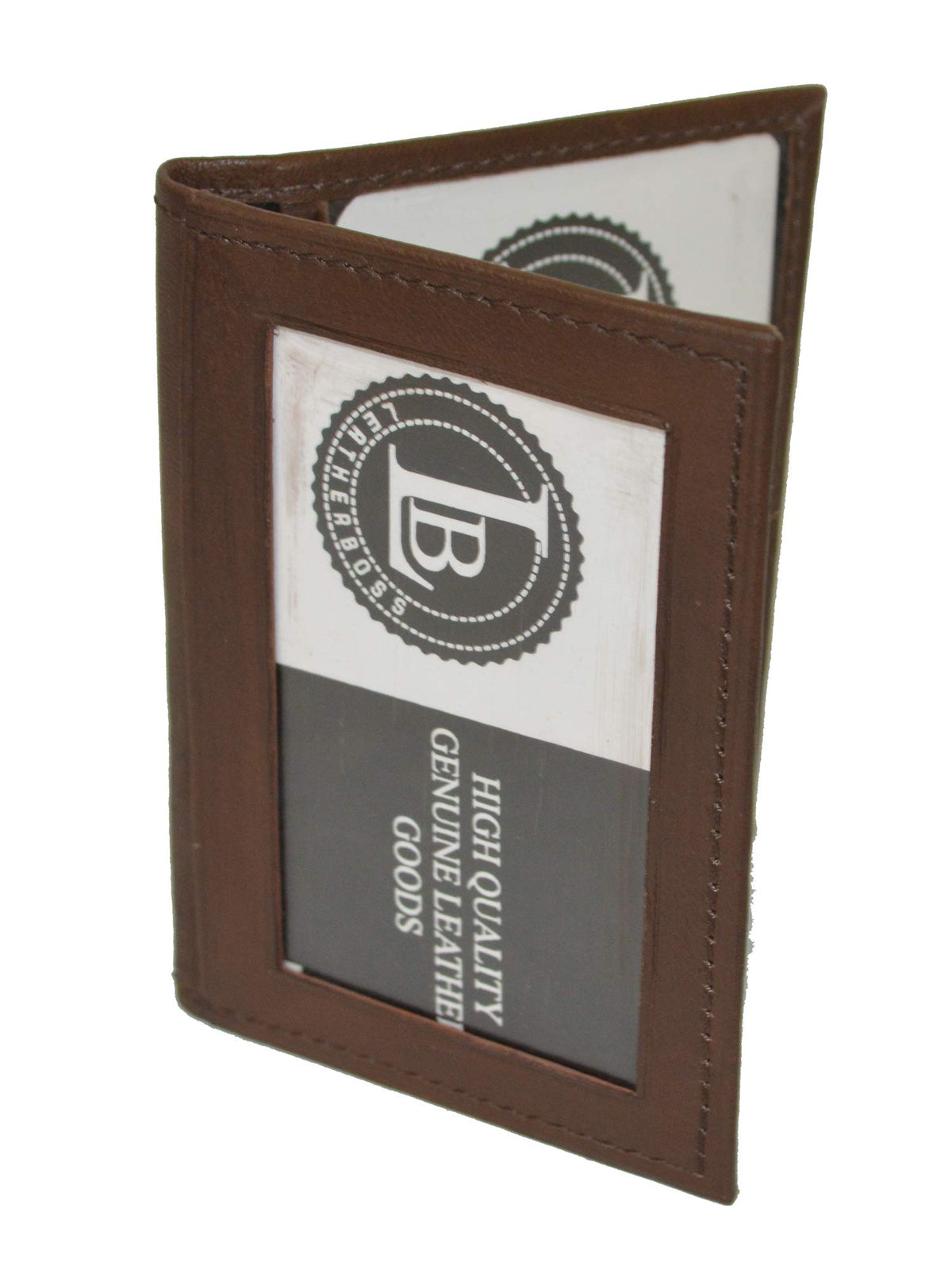 LB LEATHERBOSS Slim Thin Leather Credit Card Triple ID Window Mini Wallet Bifold Driver License Safe (Brown)