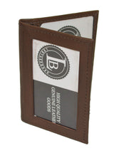 LB LEATHERBOSS Slim Thin Leather Credit Card Triple ID Window Mini Wallet Bifold Driver License Safe (Brown)