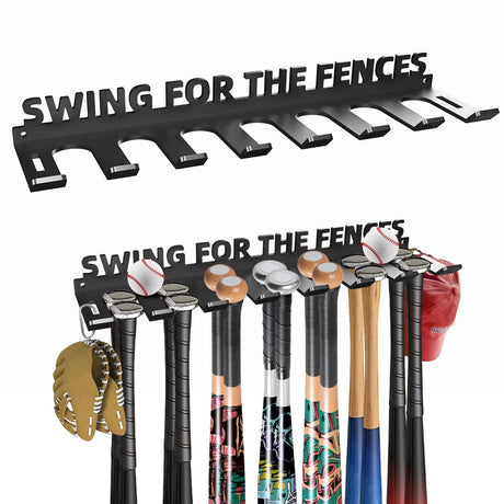 Baseball Bat Storage Rack Hanger Hanging Storage Organizer Display Wall Mount Holds 14 Bats Metal Heavy Duty Sports Home Equipment Organizer Hooks Hardware Included Swing for the Fences