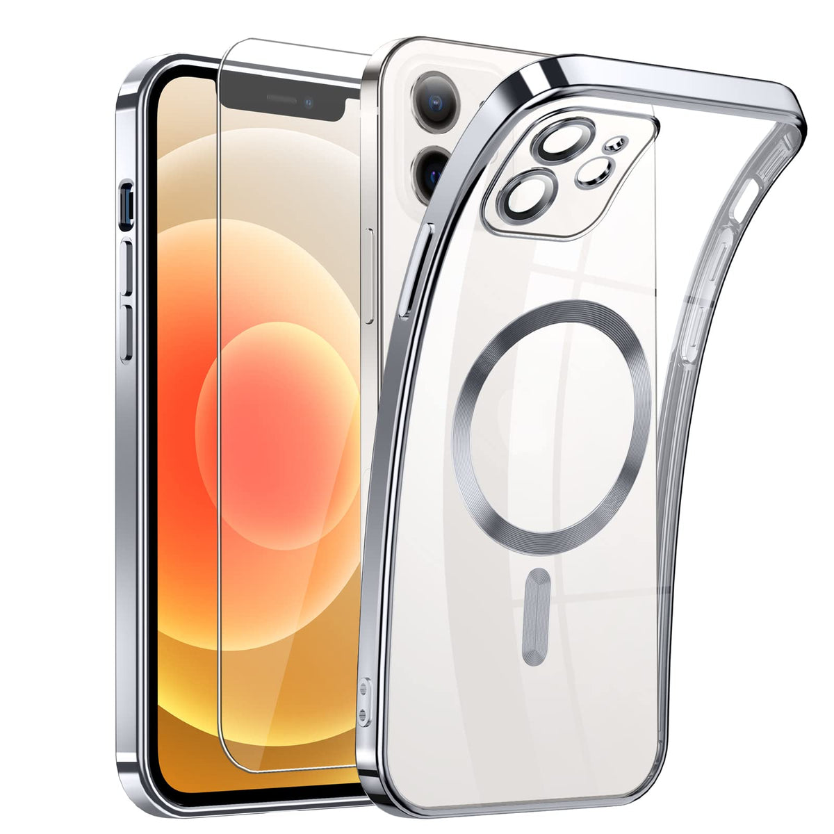 Magnetic Clear for iPhone 12 Case with MagSafe [Integrated Camera Protection Glass] [Original iPhone Exterior] Silicone Cover Slim Thin [Non-Yellowing] Anti-Fingerprint Scratch Wireless Charging