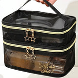 Double Layer Clear Mesh Makeup Purse and Organizer Bag