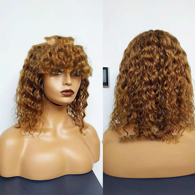Water Wave Human Hair Wig with Bangs