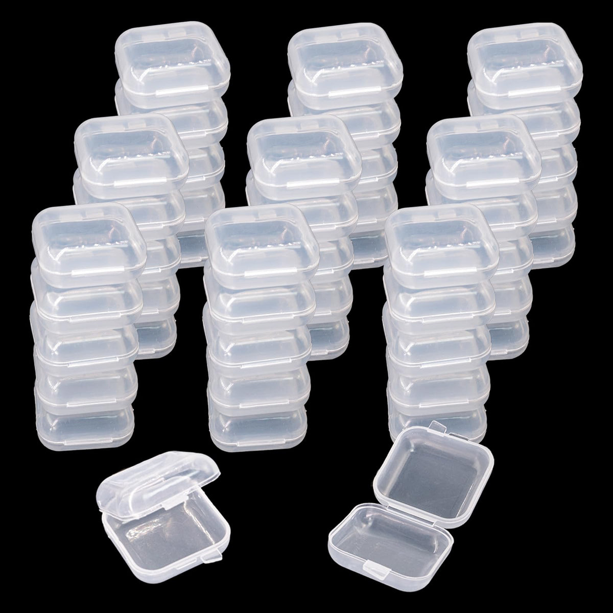 NEETUE 80 pcs Mini Clear Plastic Jewelry Box earring storage box Small Storage Containers with Hinged Lids for Crafts Screws Art Embroidery Nail Accessories 1.38x 1.38x 0.78Inches (Clear)