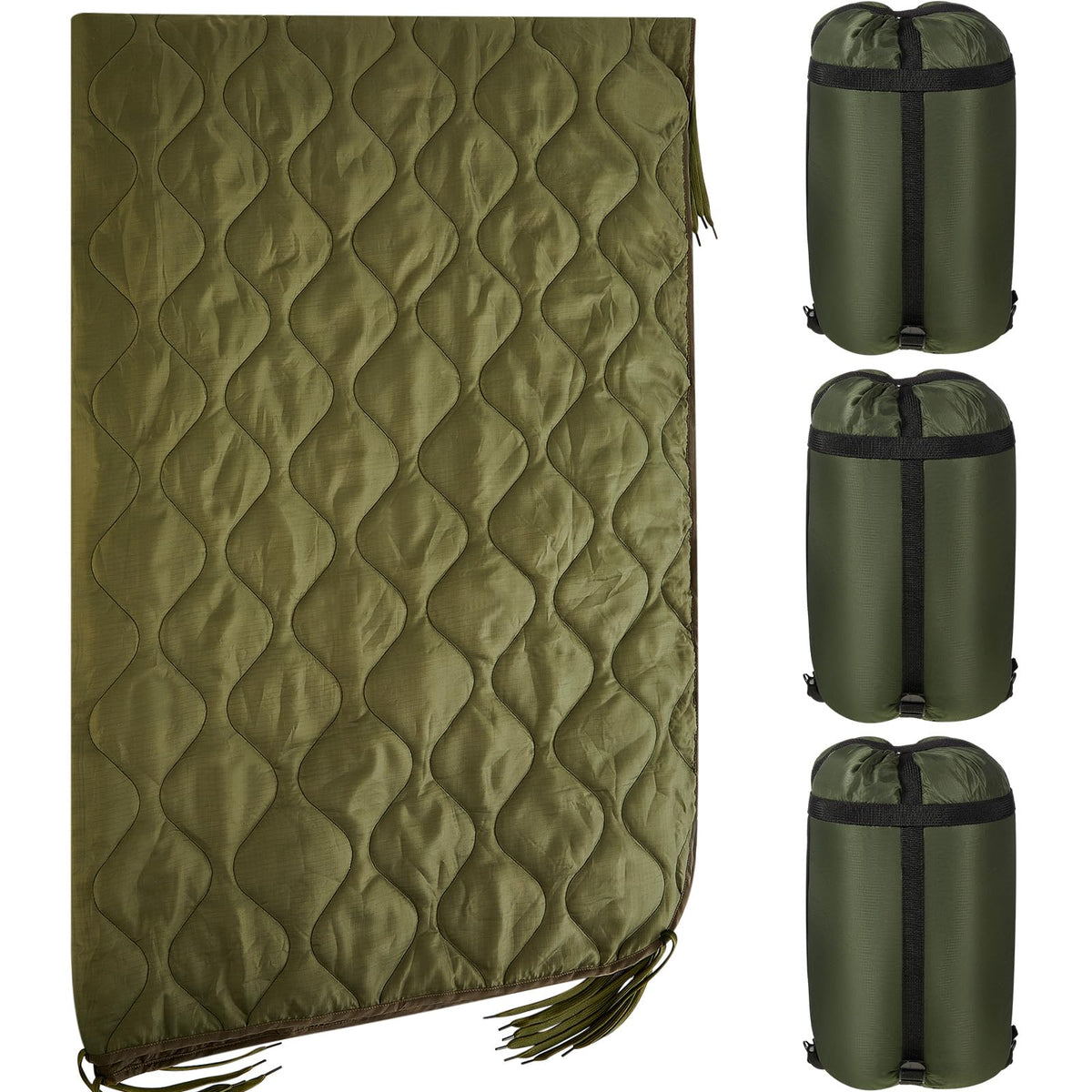 Barydat 3 Pack Woobie Military Poncho Liner 80 x 60 Inch Wobbie Blanket Waterproof Thermal Poncho Liner with Bag Military Blanket Camping Blanket for Outdoor Camping Hunting Hiking(Green)