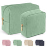 MAGEFY Makeup Bag 2 Pcs Corduroy Cosmetic Bag Small Makeup Bags for Women Travel Pouch with Slip-in Pockets（Green）