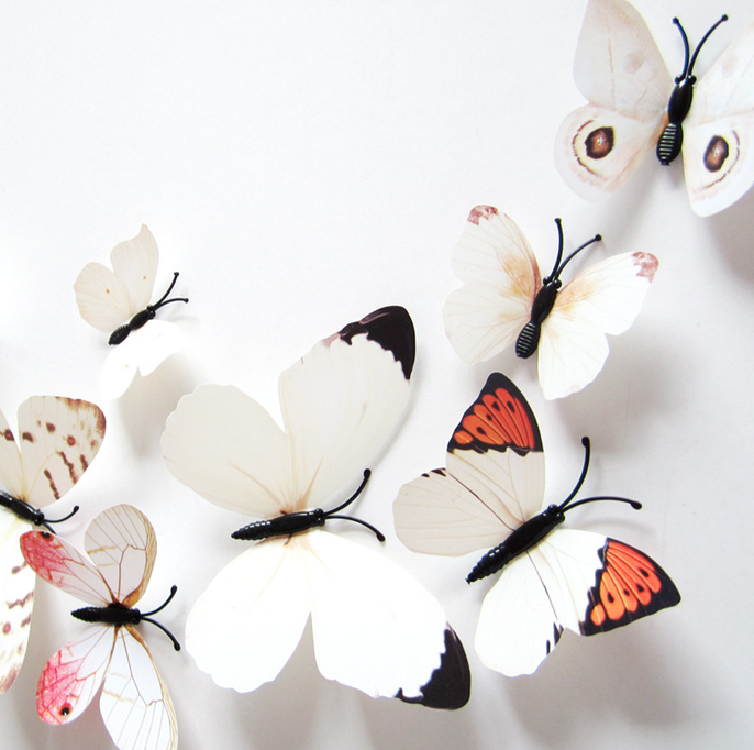 3D Realistic Butterfly Set of 12 Home Decor (White)