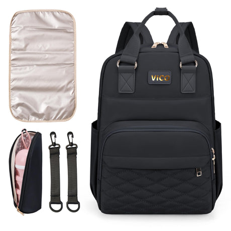 VICO Diaper Bag Backpack - Multifunction Diaper Bag for Baby with Changing Pad Insulated Case and Stroller Straps - Can Fit All Major Bottle