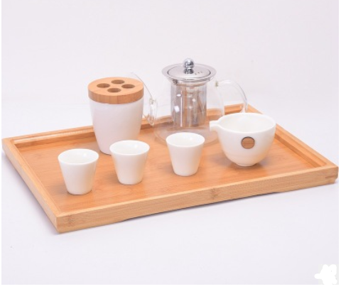 Bamboo Rectangular Serving Tray with Handle for Home