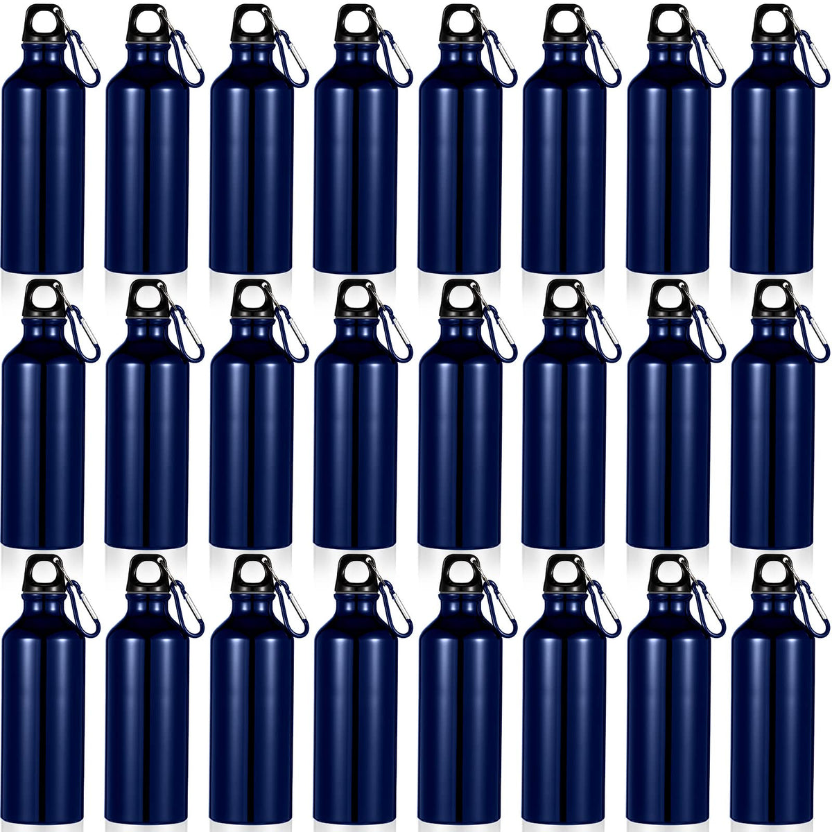 Gandeer 24 Pieces Aluminum Water Bottle 17 oz Leak Proof Sports Bottle Bulk Lightweight Aluminum Bike Water Bottles with Buckle and Twist Cap for Gym Sports Travel Riding Camping Running (Dark Blue)