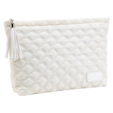Makeup Pouch Small Cosmetic Bag: Cute Pouches for Purse with Tassel - Quilted Makeup Bags - Gifts for Teen Girl (05-Rhombus Beige)