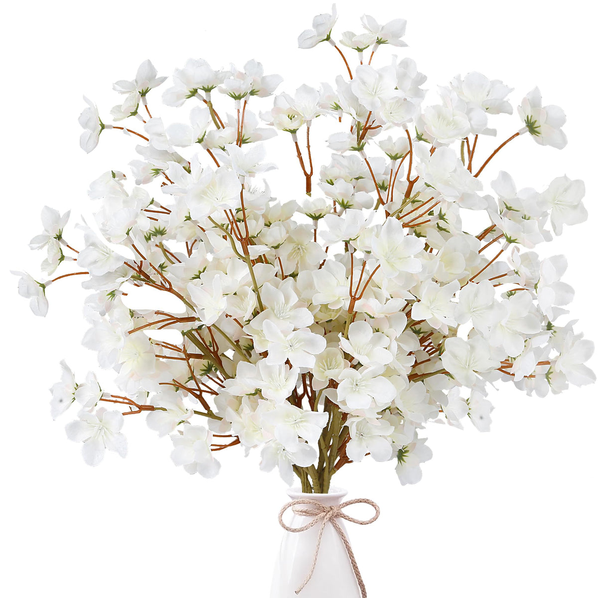 Sggvecsy Artificial Cherry Blossom Flowers 6 Pcs Faux Cherry Blossom Stems Faux Silk Cherry Blossom Branches 15.7’’ Fake Peach Flowers for Vase Arrangements Home Wedding Table Decor (White)