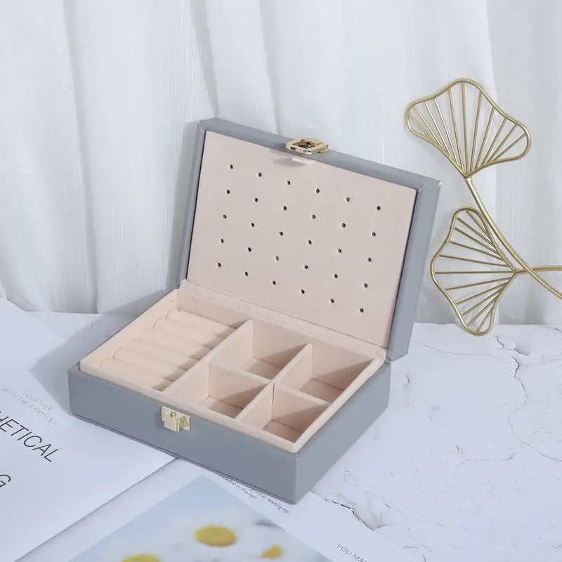 Faux Leather Two-Layer Jewelry Storage Box (1pc)