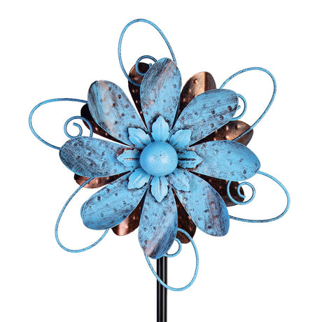 Venniy Wind Spinners Outdoor Metal Flower Garden Pinwheels Garden Wind Sculptures & Spinners for Yard Lawn Patio Decor - Blue
