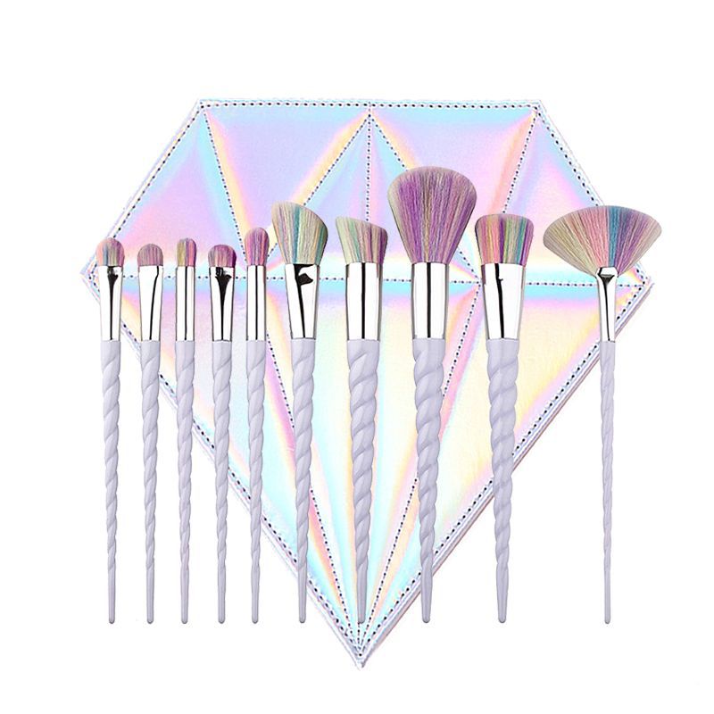 10-Piece Colorful Spiral Unicorn Makeup Brush Set