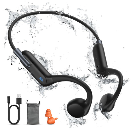 Rumatas Bone Conduction Headphones Wireless Open-Ear Headphones Newest Bluetooth 5.3 with Mic - MP3 Play Built-in 32GB Memory IPX8 Waterproof Updated Sports Headphones for Workout Swimming Running