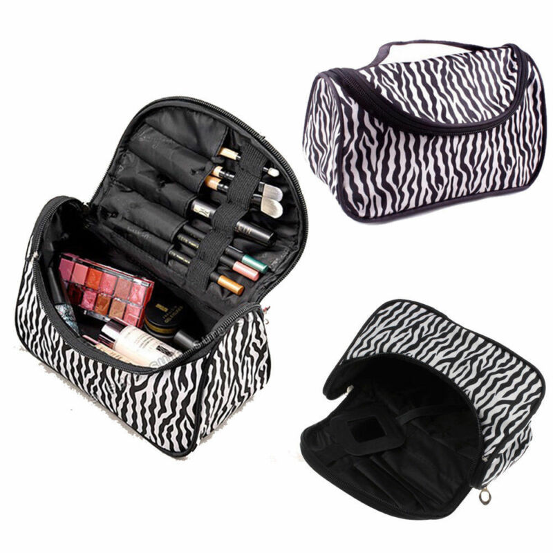 Zebra Striped Large Makeup Bag for Travel Organization