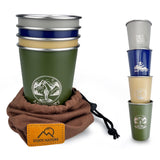Pubgeer Camping Cup 16oz (4 Pack) 18/8 Stainless Steel Cup for Outdoor Picnic Hiking Fishing Surfing Party Pint cup Metal Mug Tumbler Camping Gift for Him (4 colors)