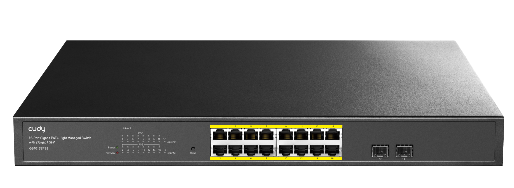 Cudy Switch PoE Gigabit Cloud Easy-Managed 16PoE with 2 SFP 200W GS1016EPS2