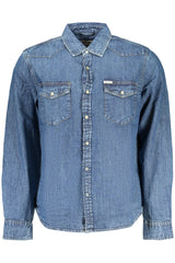 GUESS JEANS MEN'S LONG-SLEEVED SHIRT, BLUE