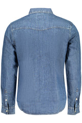 GUESS JEANS MEN'S LONG-SLEEVED SHIRT, BLUE